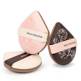 Momo's Workshop Rose Series pink-white puff with lychee leather texture for precise blending.