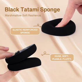 Momo's Workshop black denim sponge surface hides residue for easy touch-ups