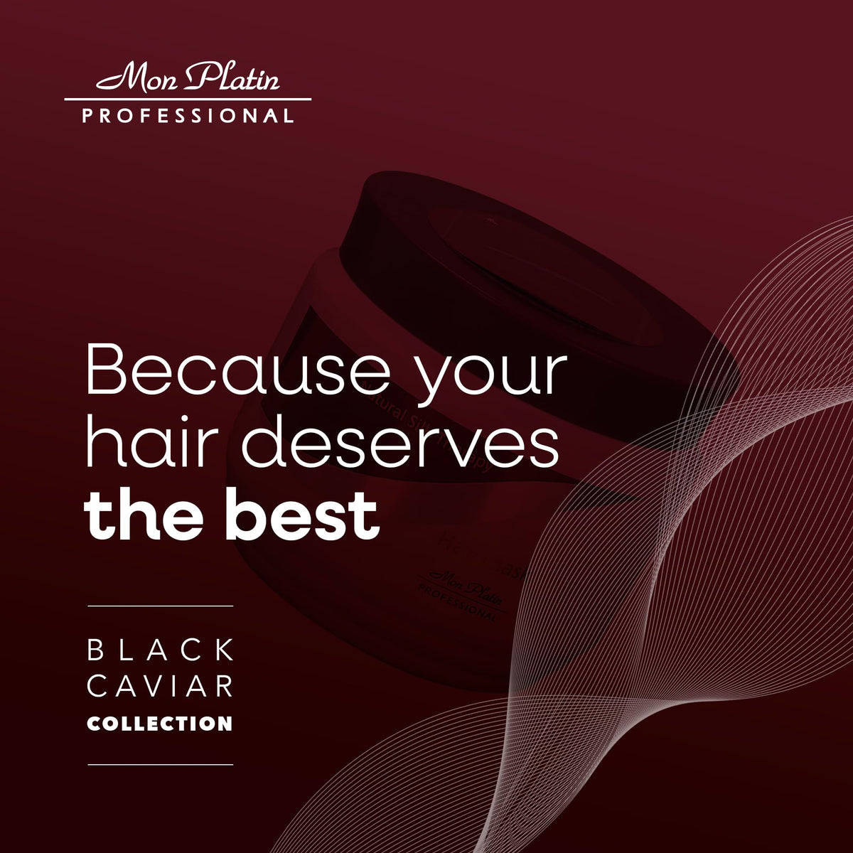 Mon Platin Hair Mask packaging label conveys salon-grade quality for home use.