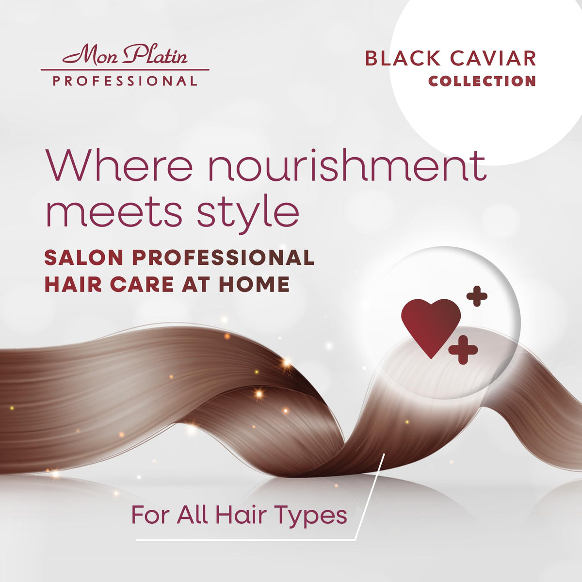 Mon Platin Professional black caviar graphic signaling premium leave-in care