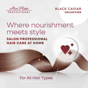 Mon Platin Professional black caviar graphic signaling premium leave-in care