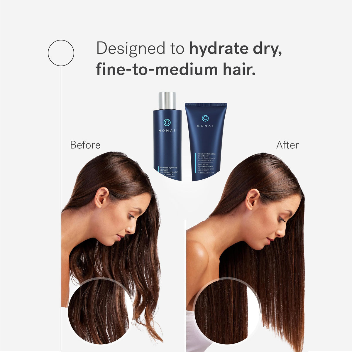 MONAT Advanced Hydration Conditioner bottle front provides smooth, lightweight detangling.