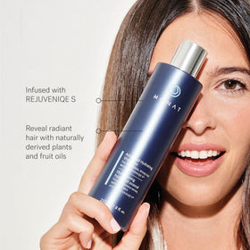 Close-up of MONAT Hydration Shampoo texture showing creamy lather potential.