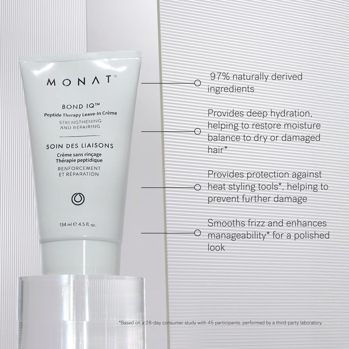MONAT BOND IQ creme in hand ready for overnight nourishment and styling prep.