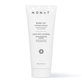 MONAT Bond IQ fortifying conditioner bottle promotes strength and resilience in hair.