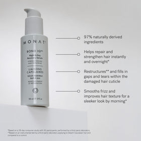 MONAT Bond IQ night serum being applied to hair strands