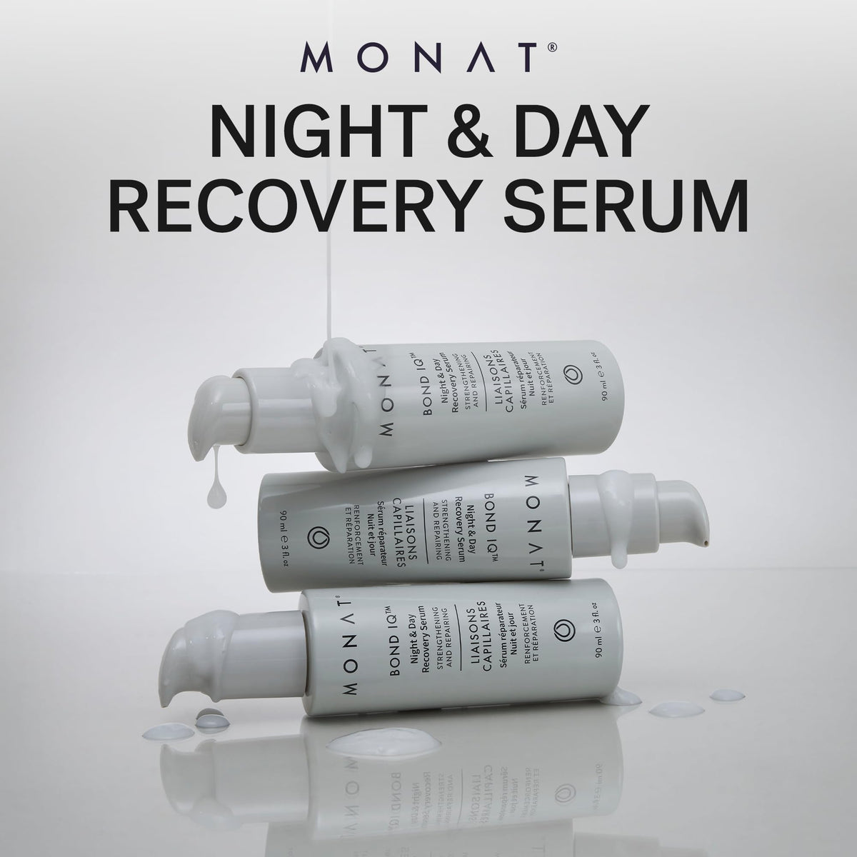 MONAT Bond IQ overnight care bottle shown with soft lighting