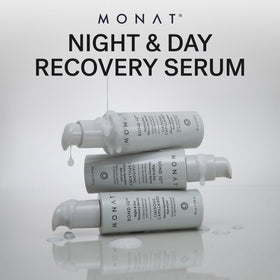 MONAT Bond IQ overnight care bottle shown with soft lighting