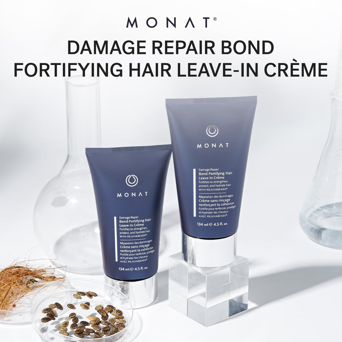 Close-up of MONAT leave-in creme texture reveals rich, creamy consistency.