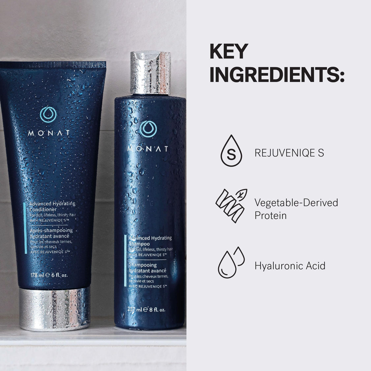 MONAT RejuvenIQE essence drop close-up emphasizing nourishing blend for hair.