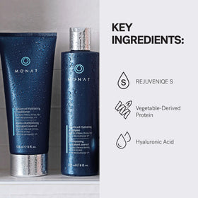 MONAT RejuvenIQE essence drop close-up emphasizing nourishing blend for hair.