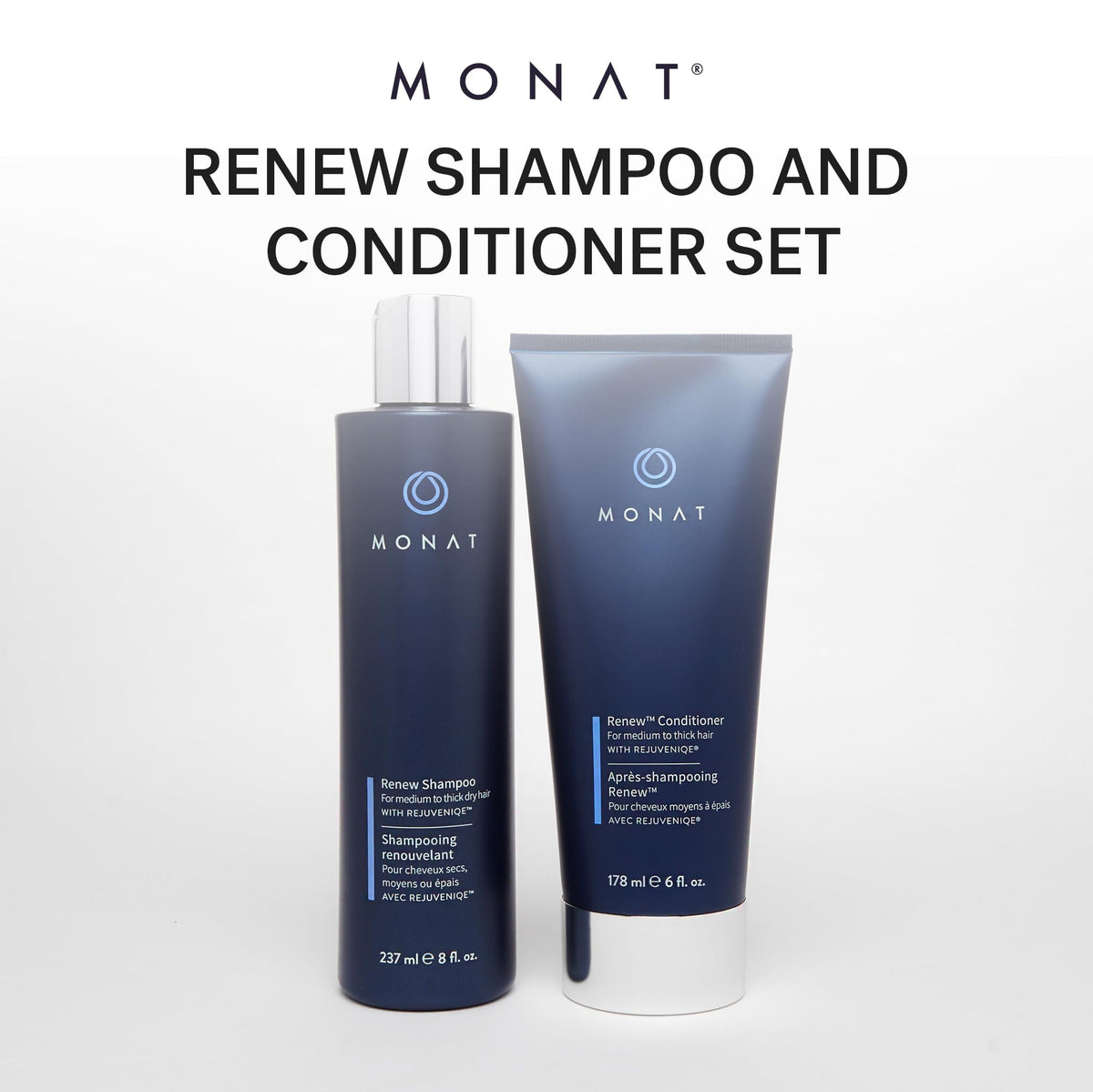 MONAT Renew conditioner beside towel signaling everyday moisture.