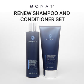 MONAT Renew conditioner beside towel signaling everyday moisture.