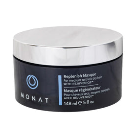 MONAT Replenish Masque bottle front shows rich conditioning for hydrated hair