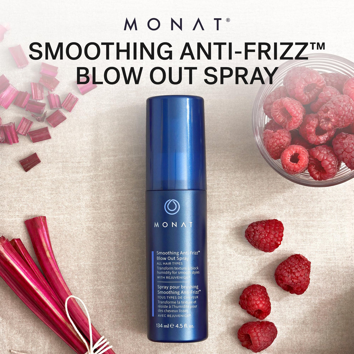 Bottle shown with heat styling tool and 450°F protection