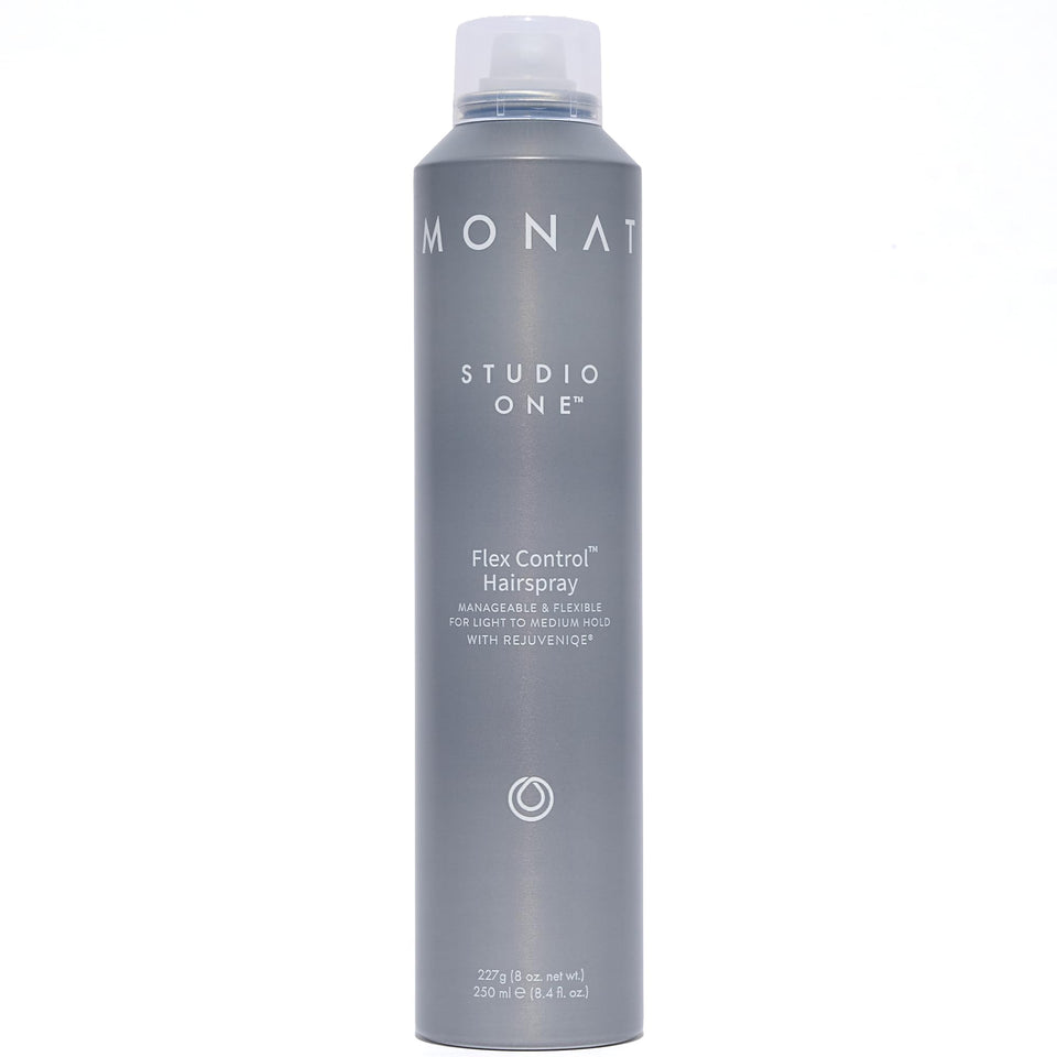 MONAT Studio One Flex Control hairspray bottle showing versatile hold for all hair types