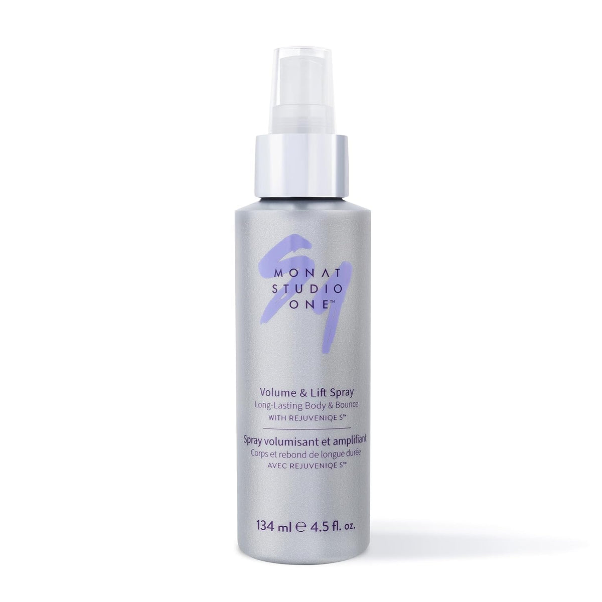 MONAT Studio One volume spray bottle showing salon-style lift for fuller hair