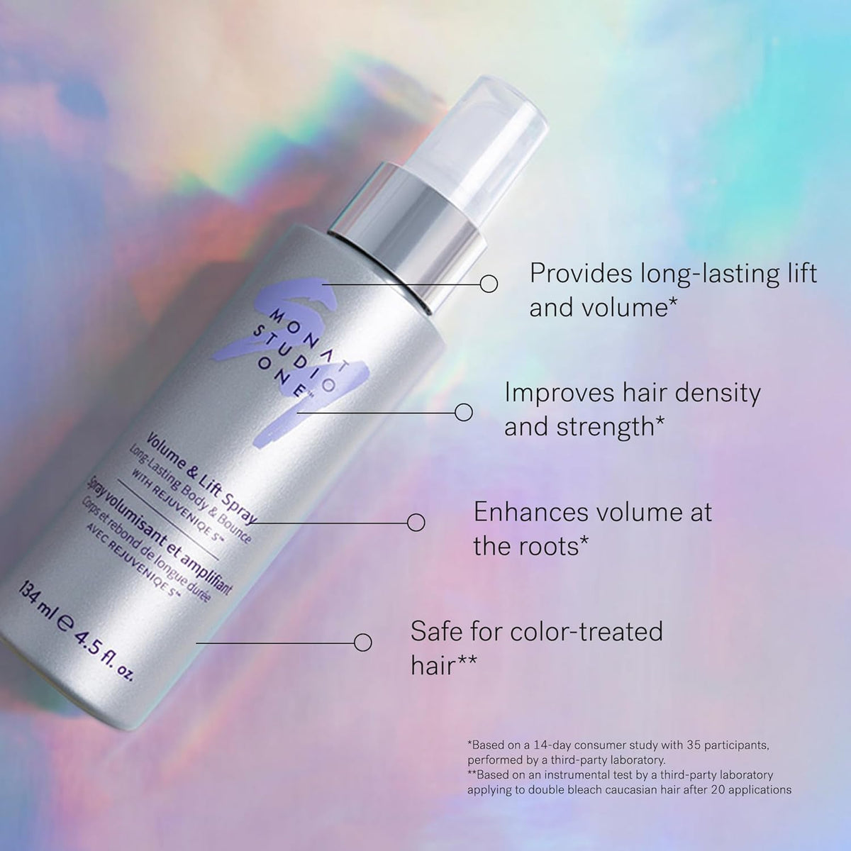 MONAT Studio One mist on hair demonstrating buoyant volume and movement