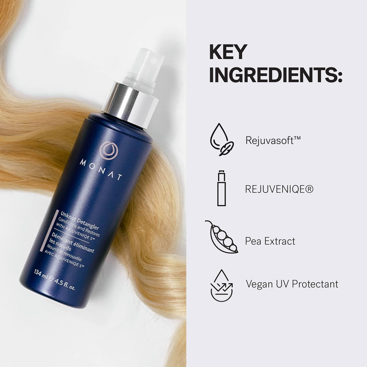MONAT Unknot Detangler frizz-control shine on hair