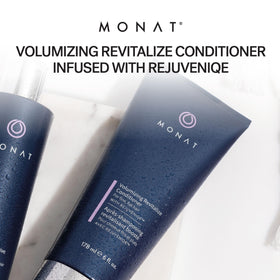 MONAT Volumizing Revive rejuveniqe blend image underscores nourishing botanicals.