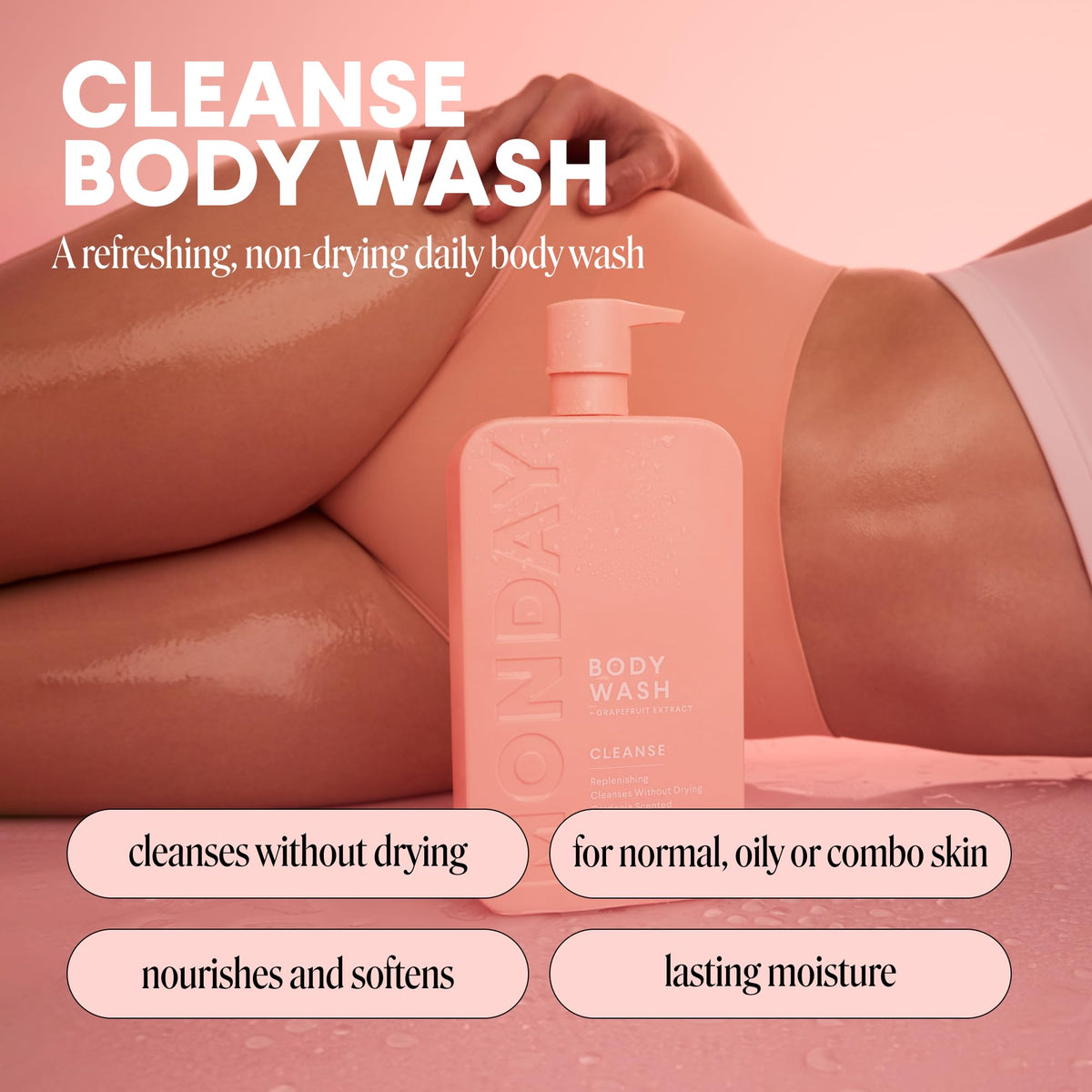 MONDAY CLEANSE creamy lather suggests a rich foam that nourishes skin