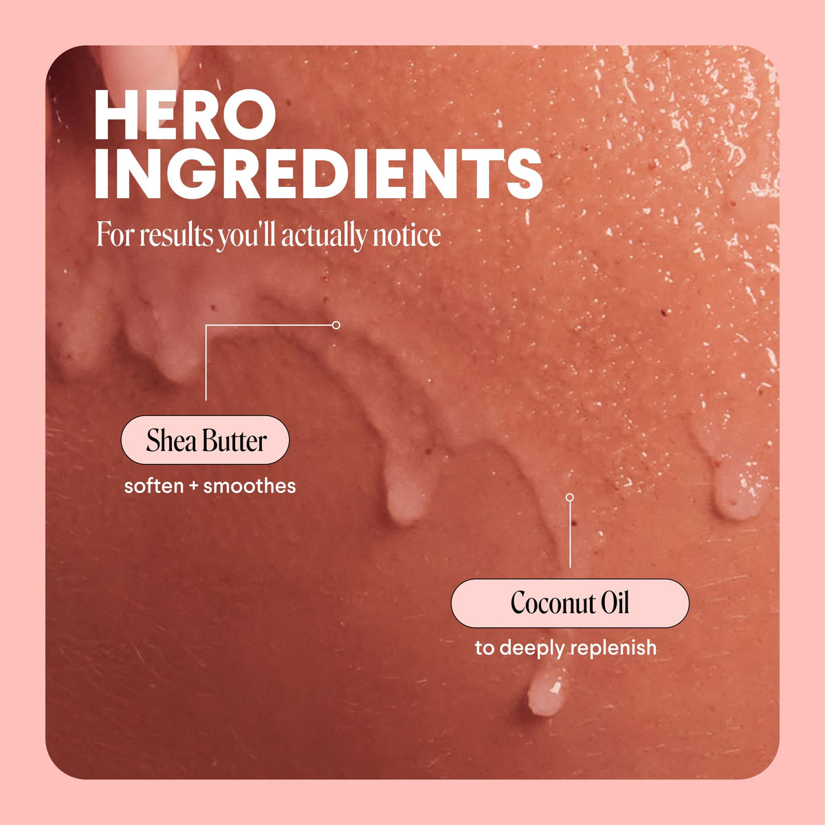 MONDAY Scrub texture close-up shows gentle exfoliants for smooth skin