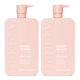 MONDAY HAIRCARE MOISTURE body wash bottle pour showing hydrating formula