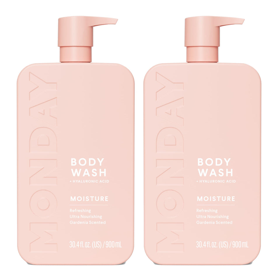 MONDAY HAIRCARE MOISTURE body wash bottle pour showing hydrating formula