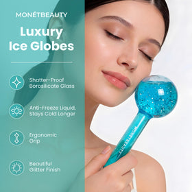 MonétBeauty Ice Globes ready for depuffing cooling massage on a tray