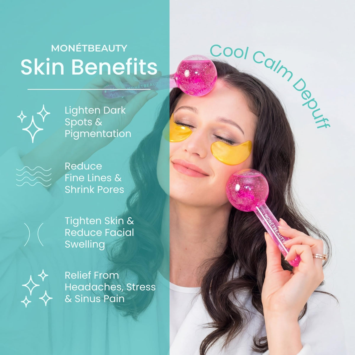 Close-up of pink MonétBeauty ice globes for precise facial cooling.
