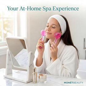 Daily routine with MonétBeauty ice globes for a refreshed look.