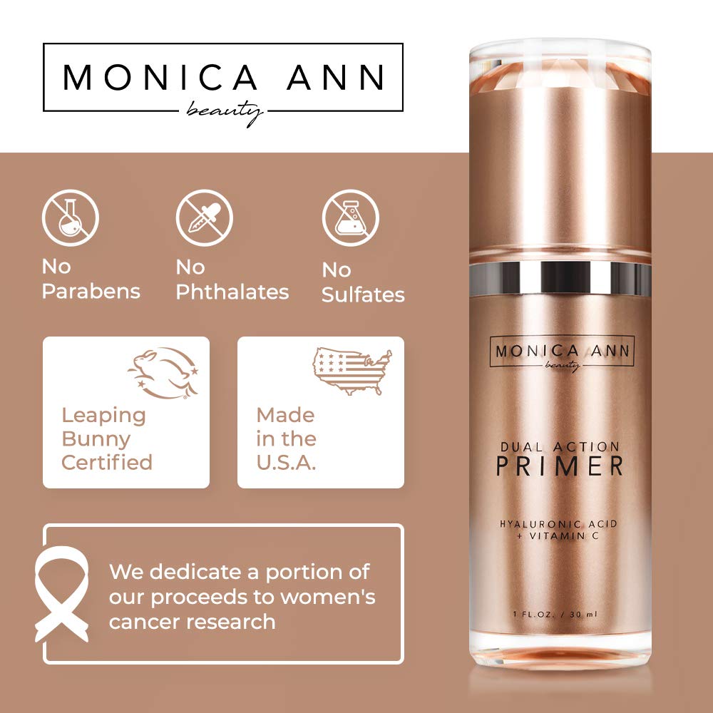 Monica Ann Beauty Dual-Action Face Primer close-up shows creamy hydration for plump skin