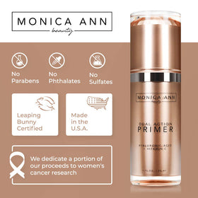 Monica Ann Beauty Dual-Action Face Primer close-up shows creamy hydration for plump skin