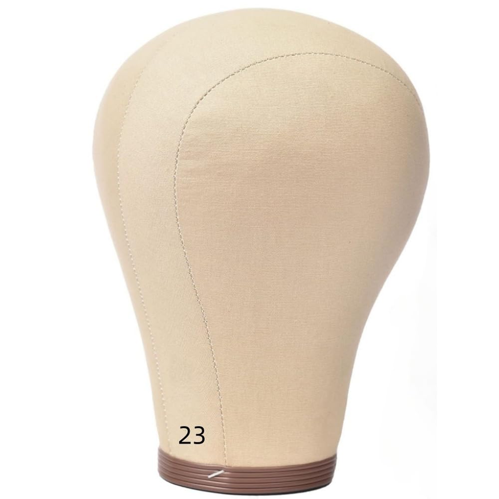 Monicass 23inch cork canvas block head front view, durable wig display for salons.