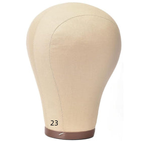Monicass 23inch cork canvas block head front view, durable wig display for salons.