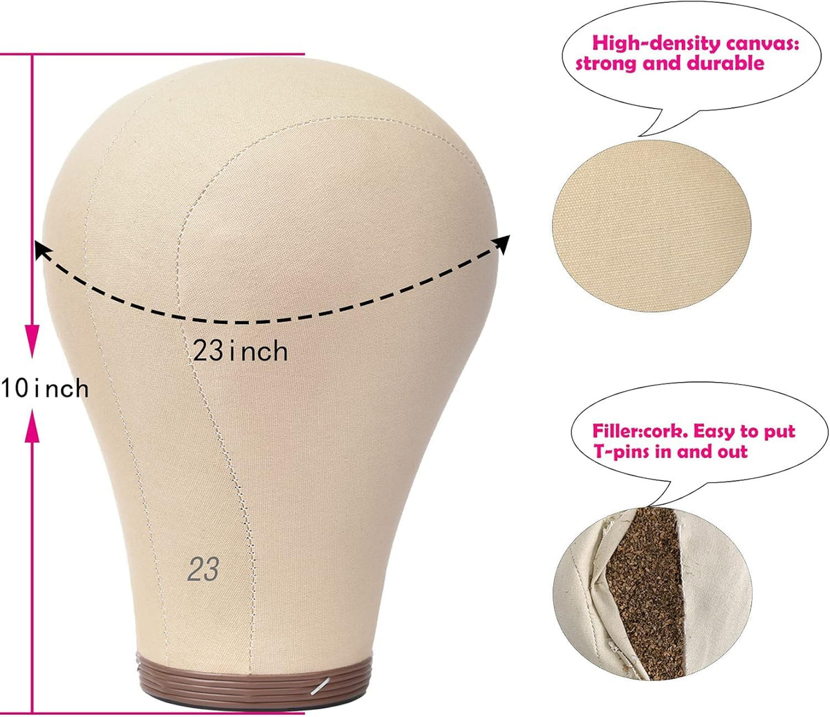 Monicass 23inch cork canvas block head side view for secure pinning.