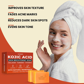 MONIER Kojic Acid Soap with turmeric and Vitamin C visible in formula.