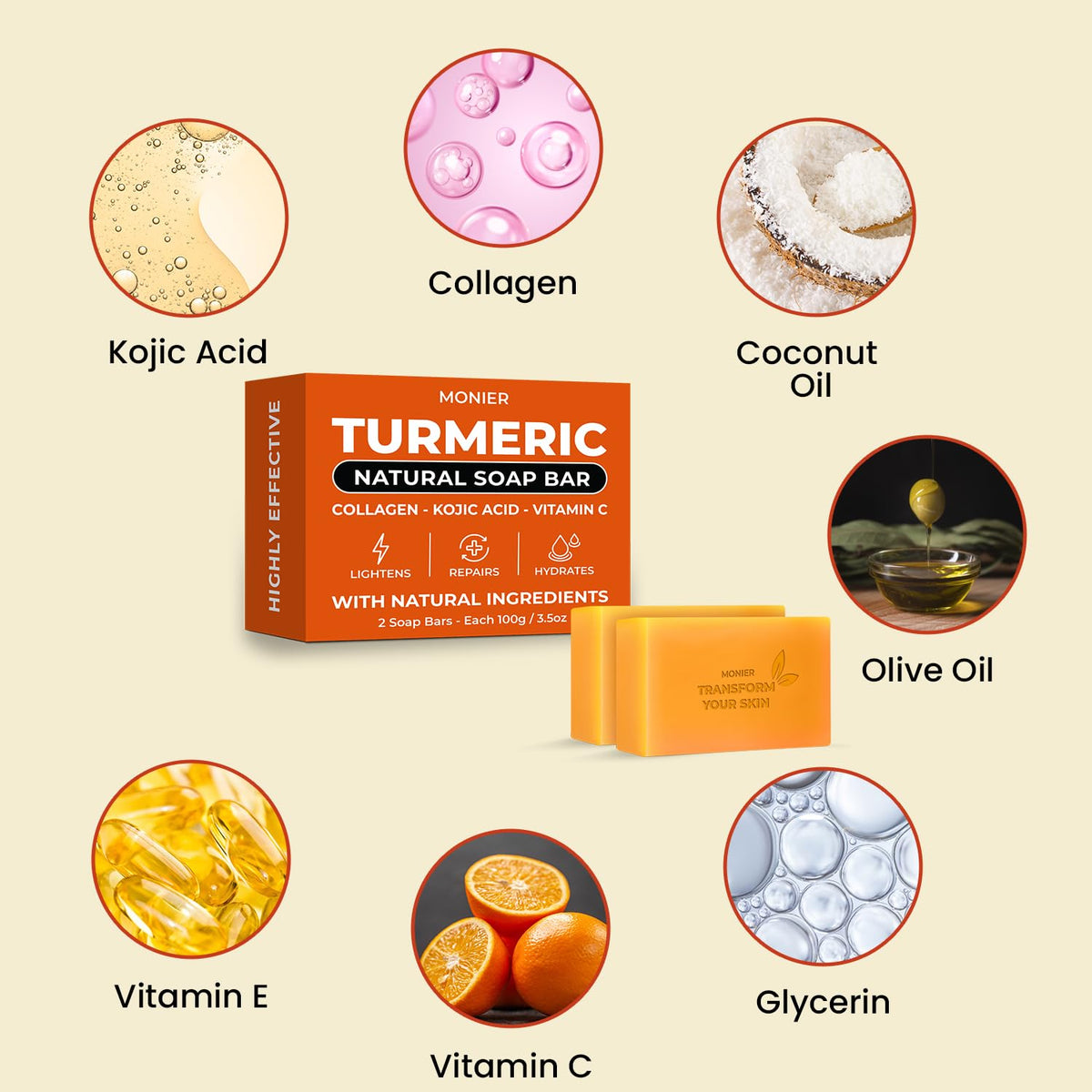 MONIER Turmeric Soap Bar lather forming on damp skin