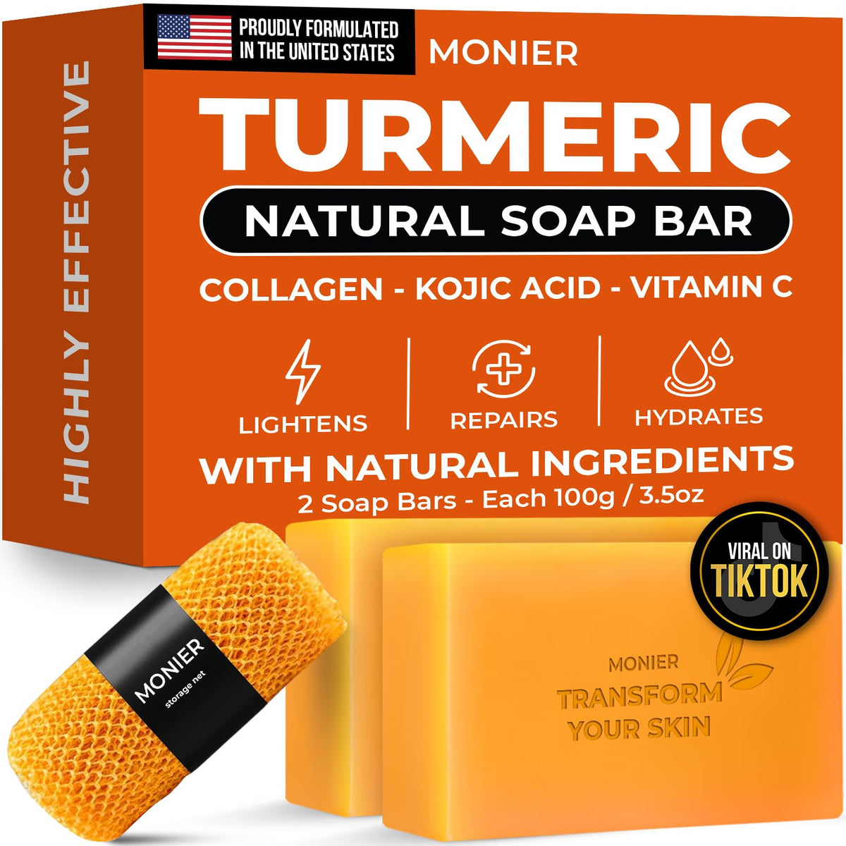 MONIER Turmeric Soap Bar packaging front view with vegan label