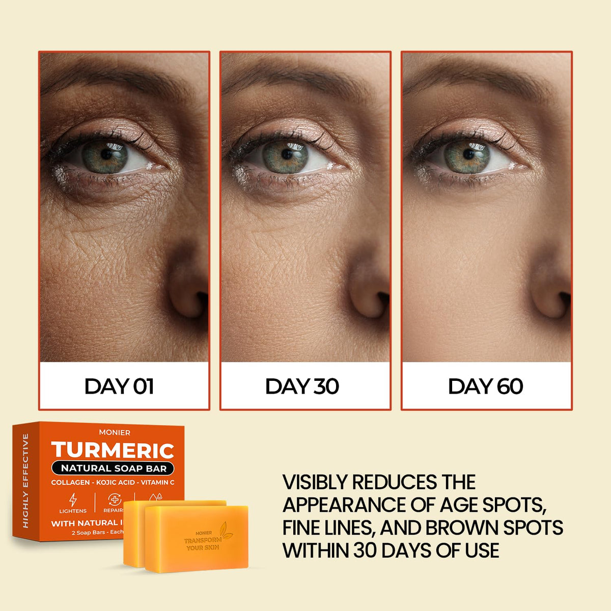MONIER Turmeric Soap Bar two bars on display for a value pack