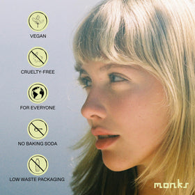 Monks organic-aha-ingredient closeup emphasizes gentle exfoliation support.