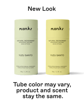 Monks Yuzu Santo deodorant stick application demonstrates quick, comfortable glide.