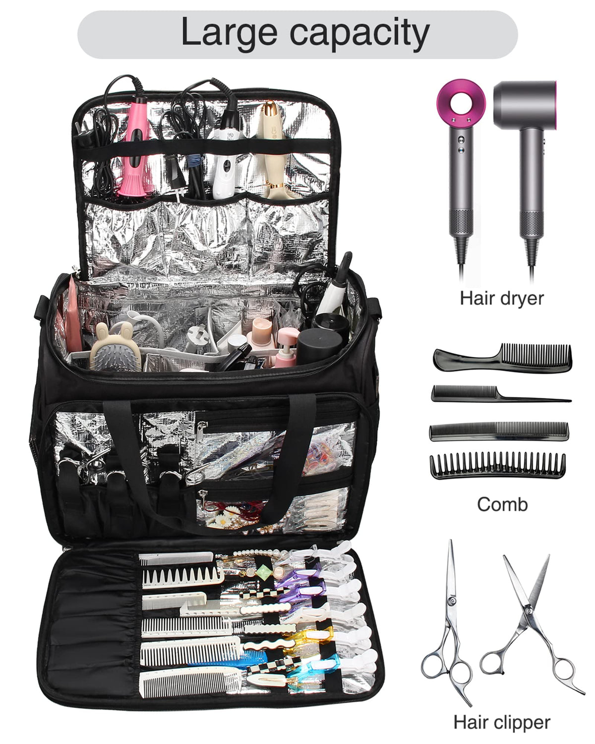 Monstina front pocket area holds 18 elastic pockets for small items.