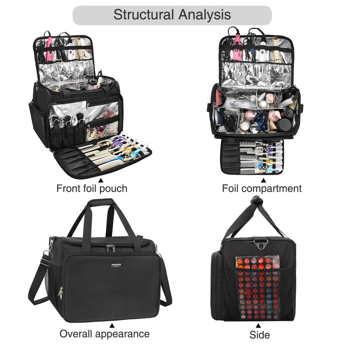 Monstina hairdressing bag with waterproof Oxford exterior protects gear in damp workdays.