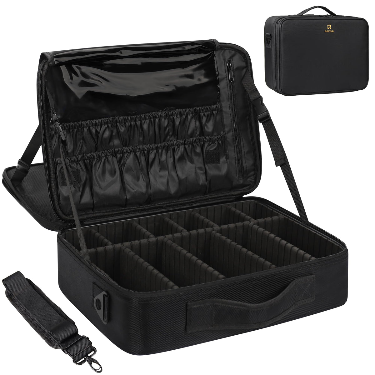 MONSTINA large makeup case front view highlights ample space for tools and cosmetics