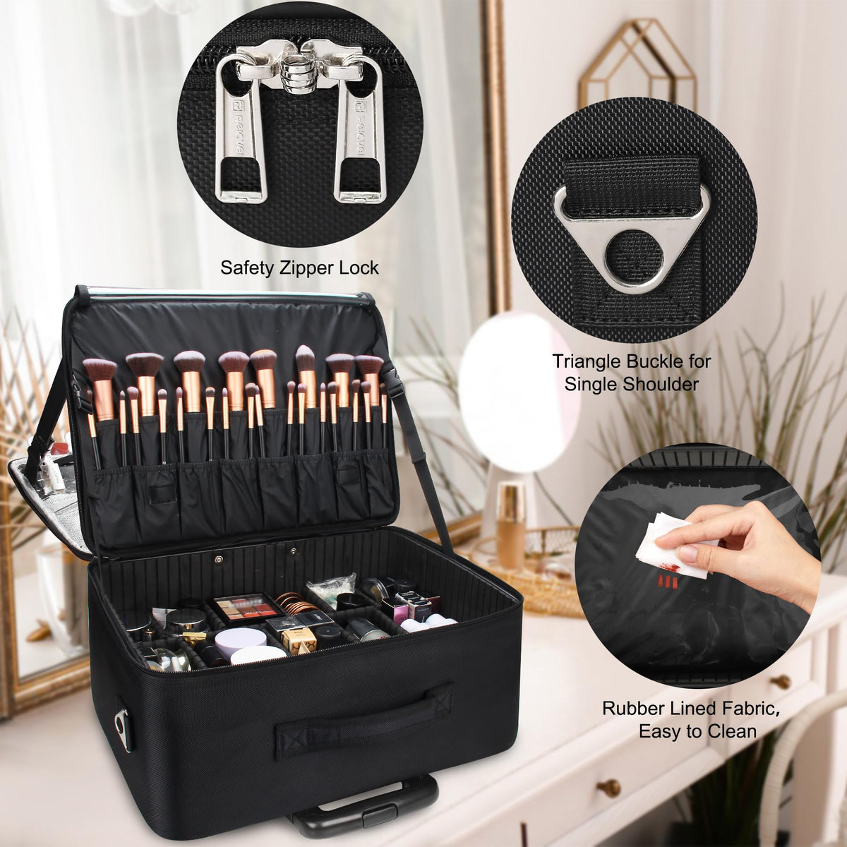 MONSTINA rolling makeup train case on wheels ideal for professionals on set
