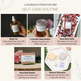 Monsuri organic skincare collection close-up showing natural ingredients for daily pampering
