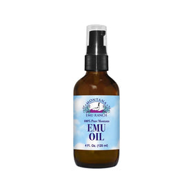 Montana Emu Ranch 100 Pure Emu Oil bottle with 4oz size for deep hydration.