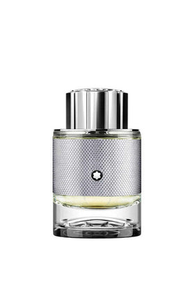 Montblanc Explorer Platinum pour close-up showing bold fragrance release.
