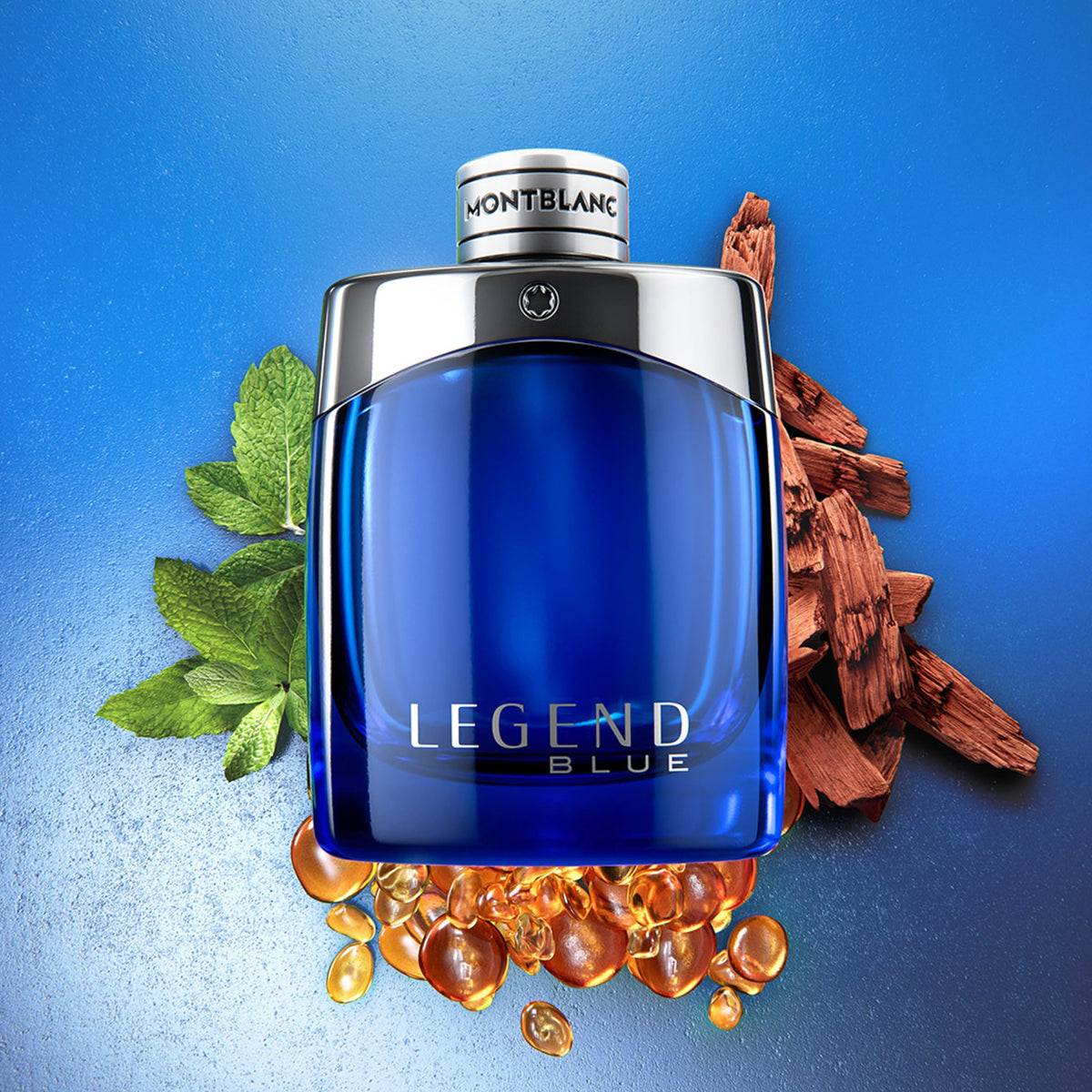 Montblanc Legend Blue close-up of woody notes showcasing sophisticated aroma.